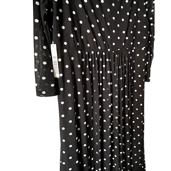 Lisa Says Gah Black Polka Dot Chiffon Midi Dress XL NWT Mesh Sheer - Picture 7 of 14